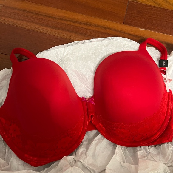 BODY BY VICTORIA Lightly Lined Full-Coverage Lace-Trim Bra Red 36DDD - Picture 2 of 3